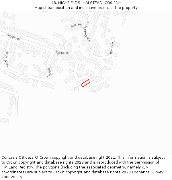 48, HIGHFIELDS, HALSTEAD, CO9 1NH: Location map and indicative extent of plot