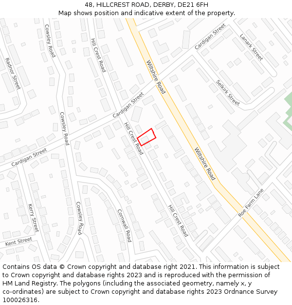48, HILLCREST ROAD, DERBY, DE21 6FH: Location map and indicative extent of plot