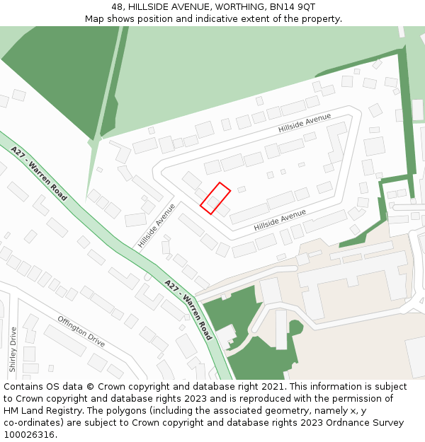 48, HILLSIDE AVENUE, WORTHING, BN14 9QT: Location map and indicative extent of plot