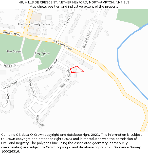 48, HILLSIDE CRESCENT, NETHER HEYFORD, NORTHAMPTON, NN7 3LS: Location map and indicative extent of plot