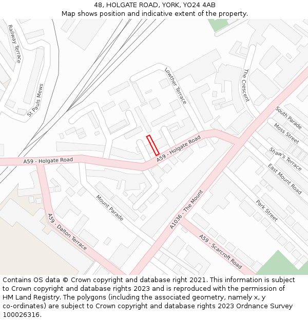 48, HOLGATE ROAD, YORK, YO24 4AB: Location map and indicative extent of plot