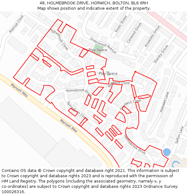 48, HOLMEBROOK DRIVE, HORWICH, BOLTON, BL6 6RH: Location map and indicative extent of plot
