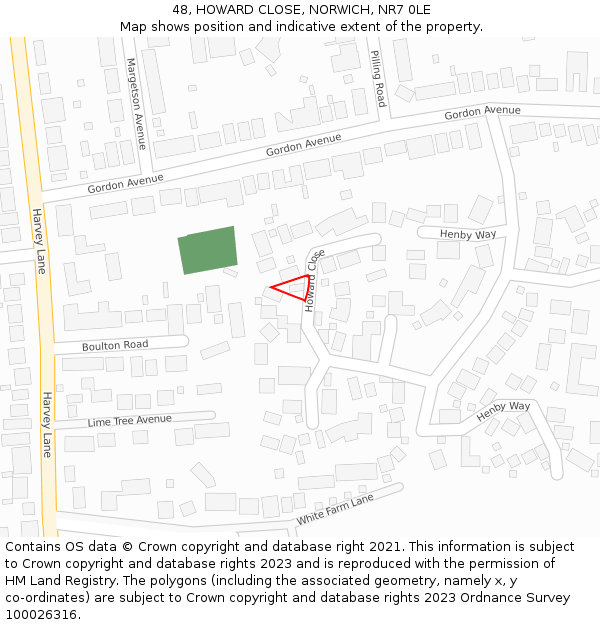 48, HOWARD CLOSE, NORWICH, NR7 0LE: Location map and indicative extent of plot