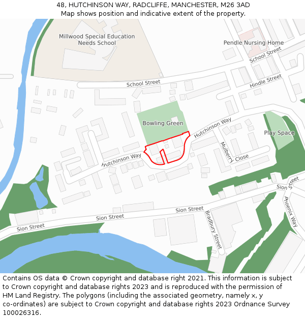 48, HUTCHINSON WAY, RADCLIFFE, MANCHESTER, M26 3AD: Location map and indicative extent of plot
