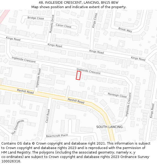 48, INGLESIDE CRESCENT, LANCING, BN15 8EW: Location map and indicative extent of plot