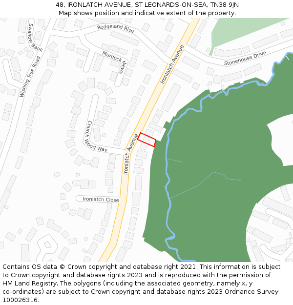 48, IRONLATCH AVENUE, ST LEONARDS-ON-SEA, TN38 9JN: Location map and indicative extent of plot