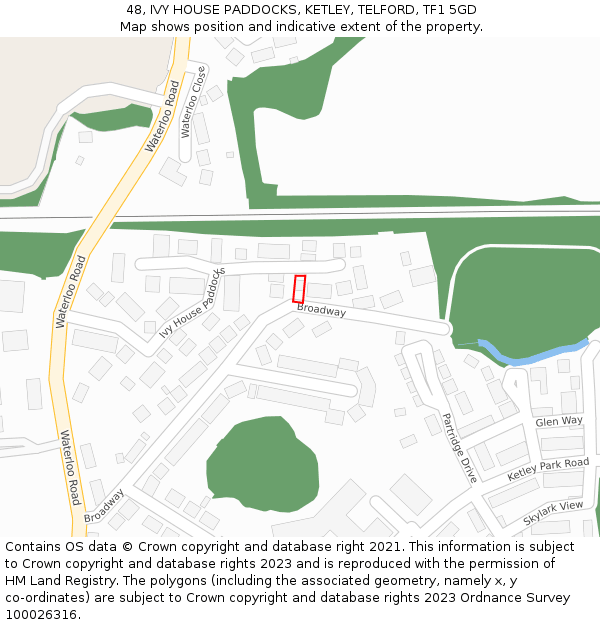 48, IVY HOUSE PADDOCKS, KETLEY, TELFORD, TF1 5GD: Location map and indicative extent of plot