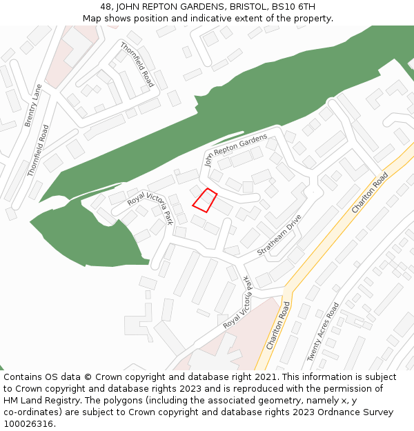 48, JOHN REPTON GARDENS, BRISTOL, BS10 6TH: Location map and indicative extent of plot