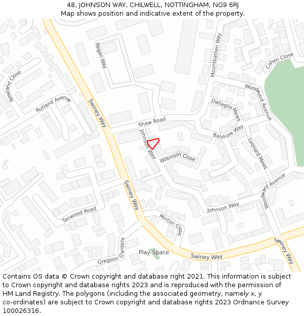 48, JOHNSON WAY, CHILWELL, NOTTINGHAM, NG9 6RJ: Location map and indicative extent of plot