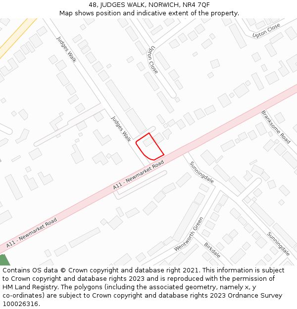 48, JUDGES WALK, NORWICH, NR4 7QF: Location map and indicative extent of plot