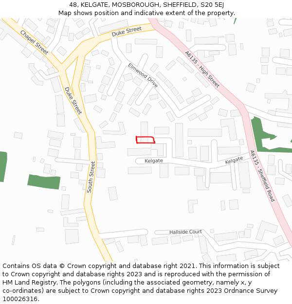 48, KELGATE, MOSBOROUGH, SHEFFIELD, S20 5EJ: Location map and indicative extent of plot