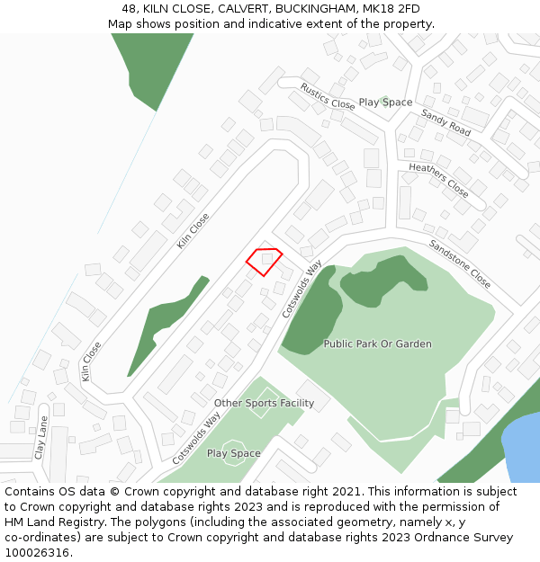 48, KILN CLOSE, CALVERT, BUCKINGHAM, MK18 2FD: Location map and indicative extent of plot
