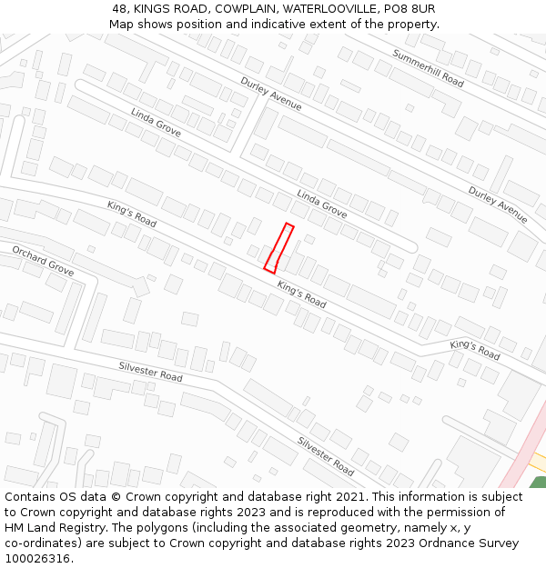 48, KINGS ROAD, COWPLAIN, WATERLOOVILLE, PO8 8UR: Location map and indicative extent of plot