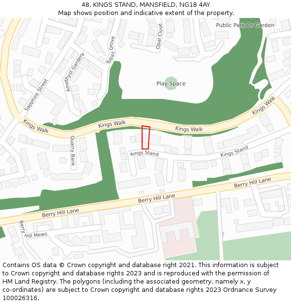 48, KINGS STAND, MANSFIELD, NG18 4AY: Location map and indicative extent of plot