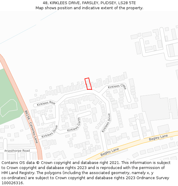 48, KIRKLEES DRIVE, FARSLEY, PUDSEY, LS28 5TE: Location map and indicative extent of plot
