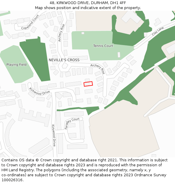 48, KIRKWOOD DRIVE, DURHAM, DH1 4FF: Location map and indicative extent of plot