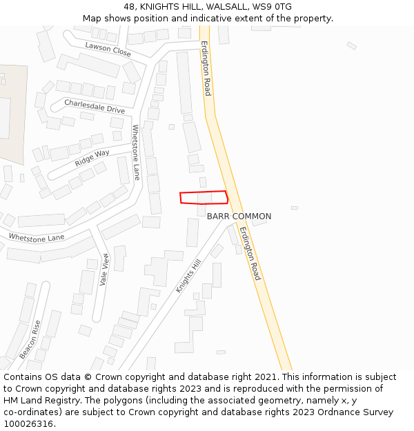 48, KNIGHTS HILL, WALSALL, WS9 0TG: Location map and indicative extent of plot
