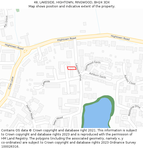 48, LAKESIDE, HIGHTOWN, RINGWOOD, BH24 3DX: Location map and indicative extent of plot