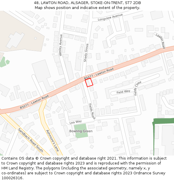 48, LAWTON ROAD, ALSAGER, STOKE-ON-TRENT, ST7 2DB: Location map and indicative extent of plot