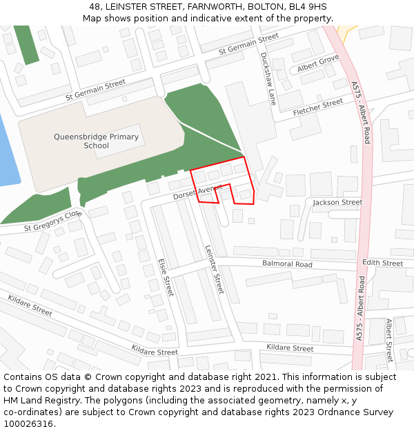 48, LEINSTER STREET, FARNWORTH, BOLTON, BL4 9HS: Location map and indicative extent of plot