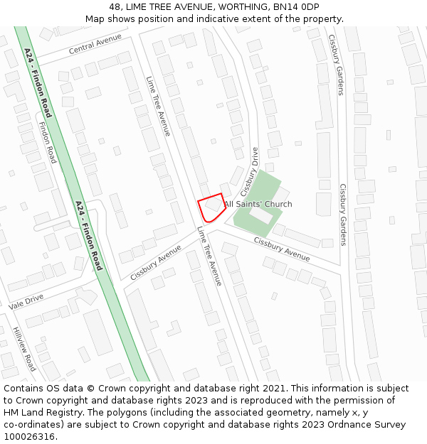 48, LIME TREE AVENUE, WORTHING, BN14 0DP: Location map and indicative extent of plot