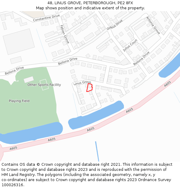 48, LINUS GROVE, PETERBOROUGH, PE2 8FX: Location map and indicative extent of plot