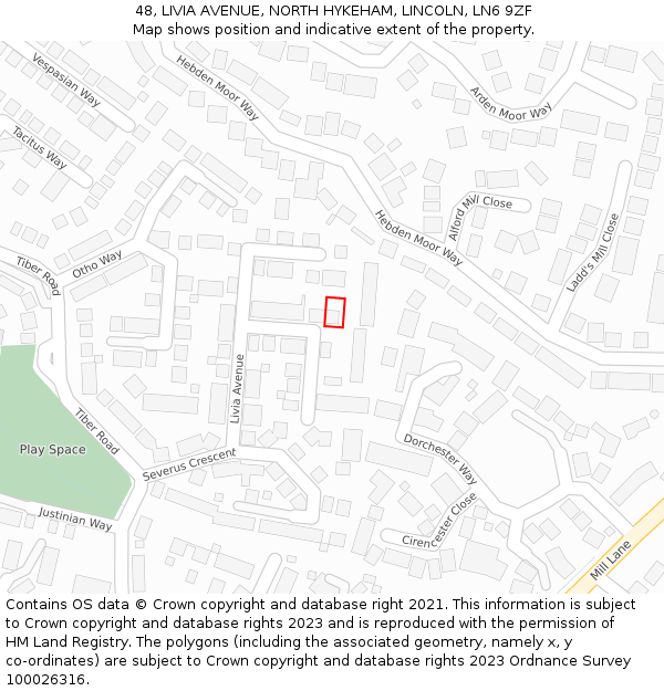48, LIVIA AVENUE, NORTH HYKEHAM, LINCOLN, LN6 9ZF: Location map and indicative extent of plot