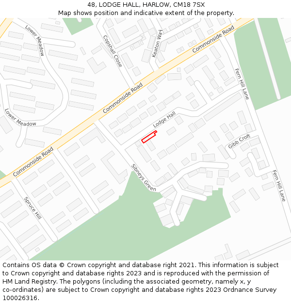 48, LODGE HALL, HARLOW, CM18 7SX: Location map and indicative extent of plot