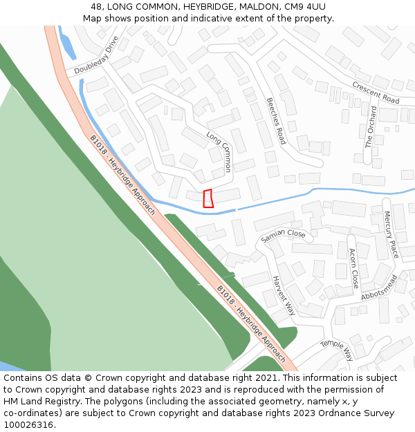 48, LONG COMMON, HEYBRIDGE, MALDON, CM9 4UU: Location map and indicative extent of plot