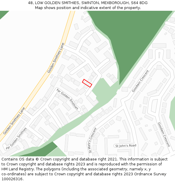 48, LOW GOLDEN SMITHIES, SWINTON, MEXBOROUGH, S64 8DG: Location map and indicative extent of plot