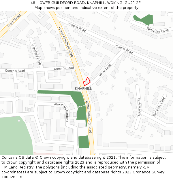 48, LOWER GUILDFORD ROAD, KNAPHILL, WOKING, GU21 2EL: Location map and indicative extent of plot