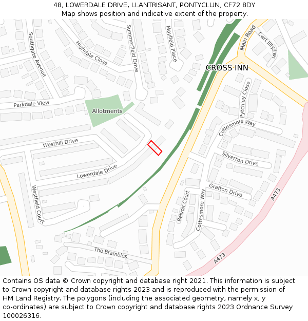 48, LOWERDALE DRIVE, LLANTRISANT, PONTYCLUN, CF72 8DY: Location map and indicative extent of plot