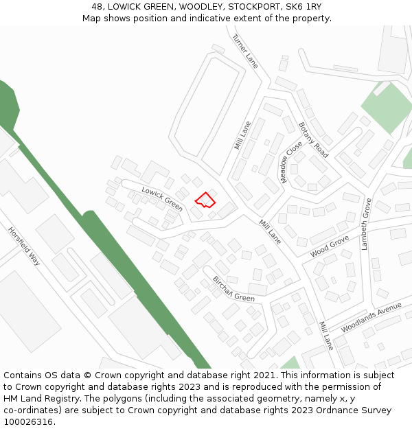 48, LOWICK GREEN, WOODLEY, STOCKPORT, SK6 1RY: Location map and indicative extent of plot