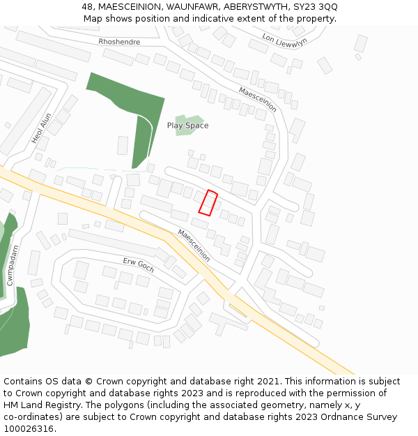 48, MAESCEINION, WAUNFAWR, ABERYSTWYTH, SY23 3QQ: Location map and indicative extent of plot