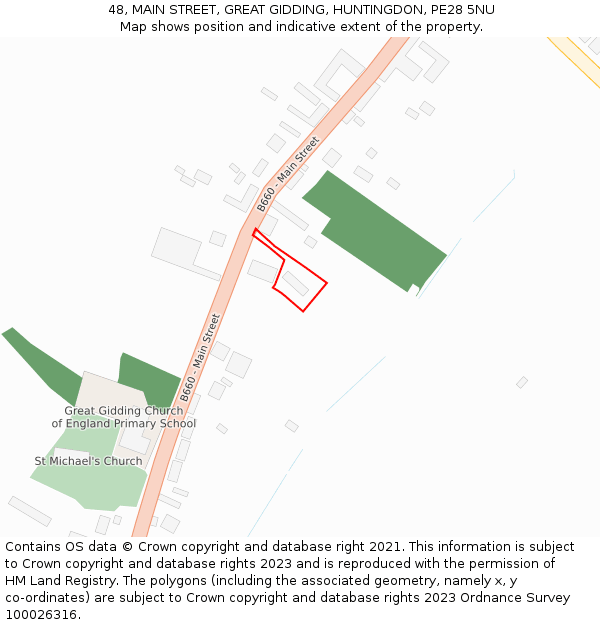 48, MAIN STREET, GREAT GIDDING, HUNTINGDON, PE28 5NU: Location map and indicative extent of plot