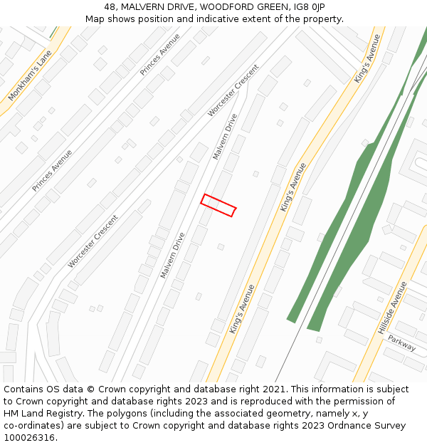 48, MALVERN DRIVE, WOODFORD GREEN, IG8 0JP: Location map and indicative extent of plot