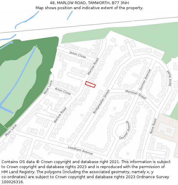 48, MARLOW ROAD, TAMWORTH, B77 3NH: Location map and indicative extent of plot