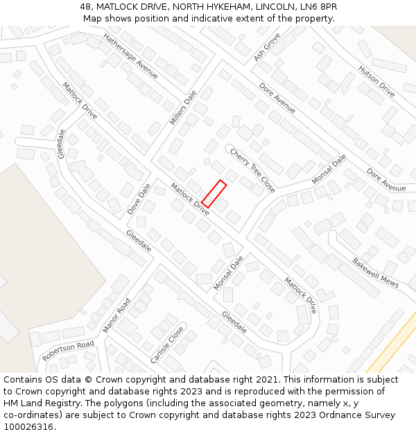 48, MATLOCK DRIVE, NORTH HYKEHAM, LINCOLN, LN6 8PR: Location map and indicative extent of plot