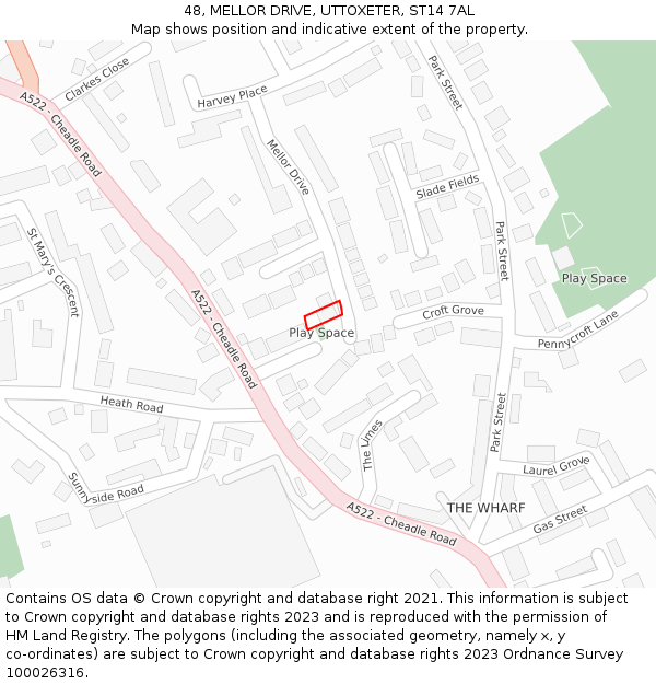 48, MELLOR DRIVE, UTTOXETER, ST14 7AL: Location map and indicative extent of plot