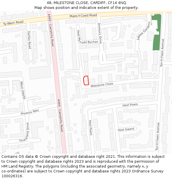 48, MILESTONE CLOSE, CARDIFF, CF14 4NQ: Location map and indicative extent of plot