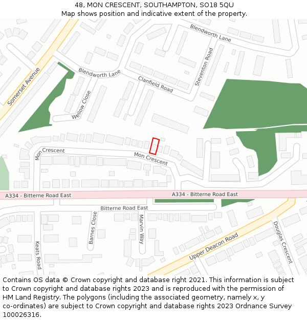 48, MON CRESCENT, SOUTHAMPTON, SO18 5QU: Location map and indicative extent of plot