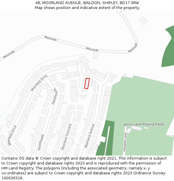 48, MOORLAND AVENUE, BAILDON, SHIPLEY, BD17 6RW: Location map and indicative extent of plot