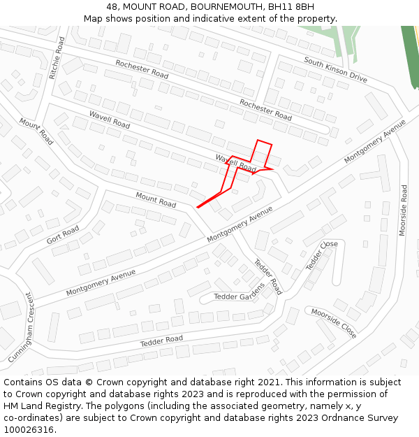 48, MOUNT ROAD, BOURNEMOUTH, BH11 8BH: Location map and indicative extent of plot