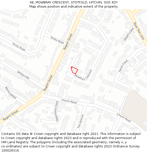 48, MOWBRAY CRESCENT, STOTFOLD, HITCHIN, SG5 4DY: Location map and indicative extent of plot