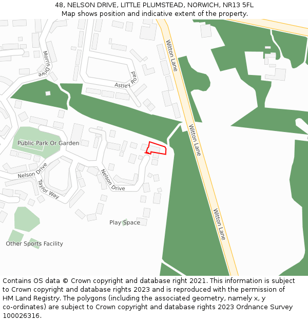 48, NELSON DRIVE, LITTLE PLUMSTEAD, NORWICH, NR13 5FL: Location map and indicative extent of plot