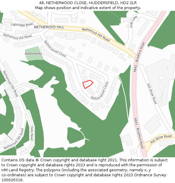 48, NETHERWOOD CLOSE, HUDDERSFIELD, HD2 2LR: Location map and indicative extent of plot