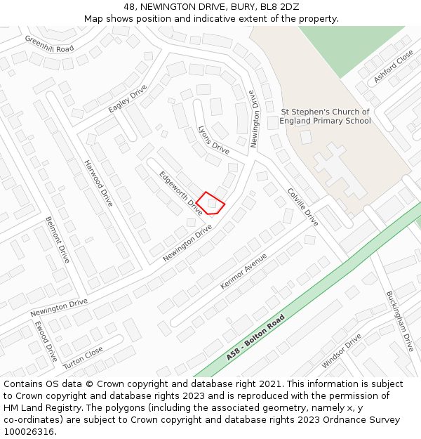 48, NEWINGTON DRIVE, BURY, BL8 2DZ: Location map and indicative extent of plot