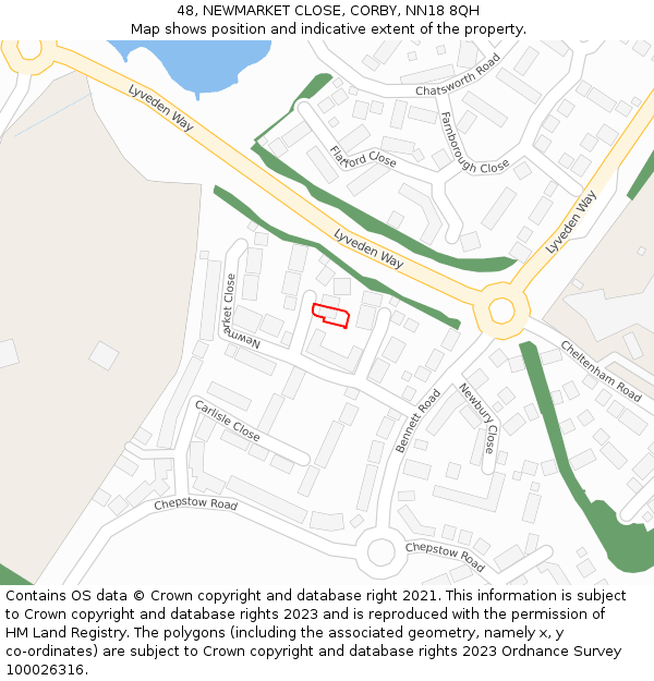 48, NEWMARKET CLOSE, CORBY, NN18 8QH: Location map and indicative extent of plot