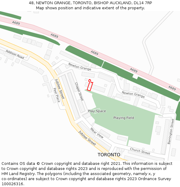 48, NEWTON GRANGE, TORONTO, BISHOP AUCKLAND, DL14 7RP: Location map and indicative extent of plot