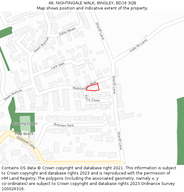 48, NIGHTINGALE WALK, BINGLEY, BD16 3QB: Location map and indicative extent of plot
